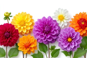 Obraz premium Colorful dahlia flowers blooming on white background