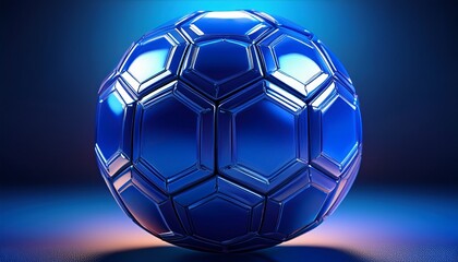 Naklejka premium a vibrant deep blue soccer ball perfectly spherical displays a distinctive hexagonal panel design