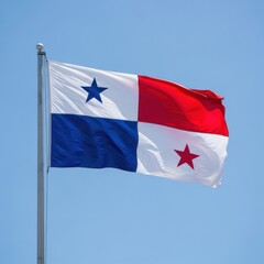 Panama Flag Waving Under Clear Sky