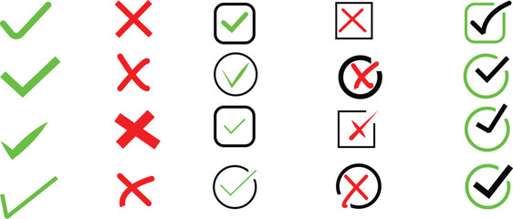 Tick, Cross and Selection Mark Vector Elements. Approval and Rejection Symbol Set &ndash; Clean Line Style  Tick, Cross and Selection Mark Vector Elements