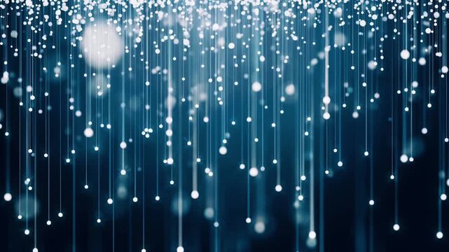 Abstract Blue Data Rain Light Streaks with Glowing Particles Motion Background
