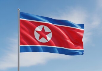 North Korea Flag Waving in Daylight