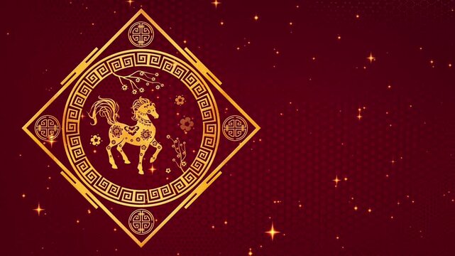 Celebrate the Vibrant Spirit of the Year of the Horse with This Captivating Looped Video Featuring Intricate Designs and Festive Elements for Chinese New Year Celebrations