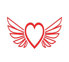 Fototapeta premium Red heart with wings symbolizing love and freedom