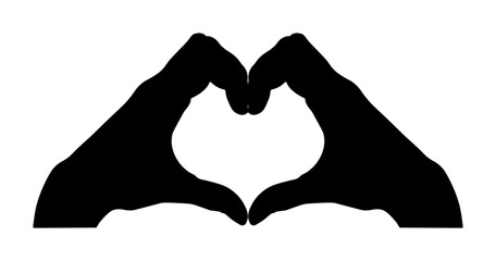 Fototapeta premium Black silhouette of two hands forming a heart icon without background.