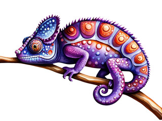 A chameleon sitting on a tree branch, enjoying the view watercolor painting