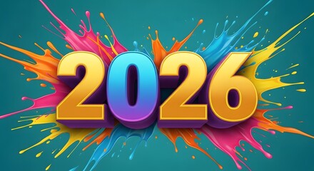 Vibrant 2026 graphic design with paint splatters