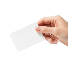 Fototapeta premium Hand holding blank card isolated on transparent background