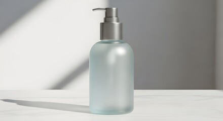 A clear plastic bottle of hand soap or lotion on a white surface