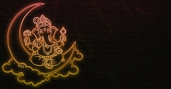 Spiritual Hindu God Ganpati Moon and Stars Illustration for Diwali Greeting