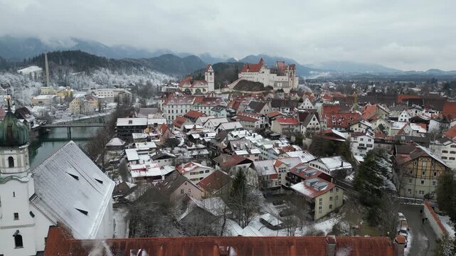 aerial view of the city fuessen in Bavaria 4k