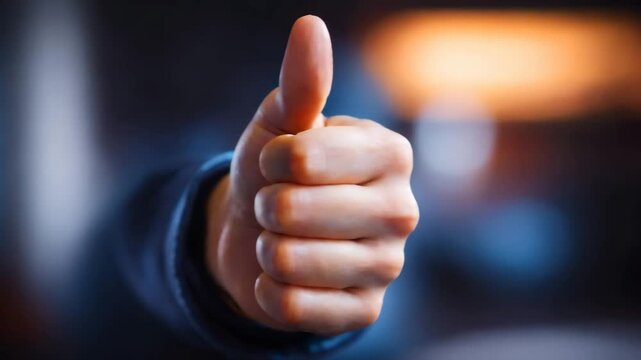 Hand with thumbs up gesture in soft light background  