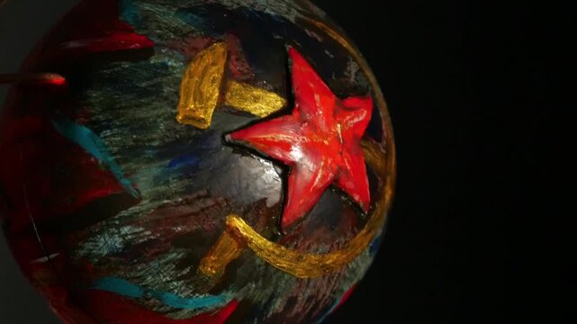Red Star on board a Soviet satellite in flight close up
