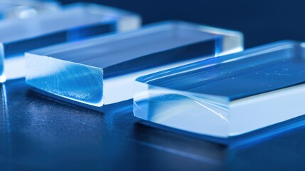 Clear Blue Acrylic Blocks on Dark Surface Modern Artistic Display