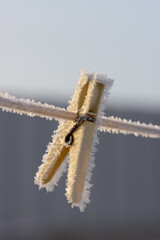 ice crystals on clothes clip.