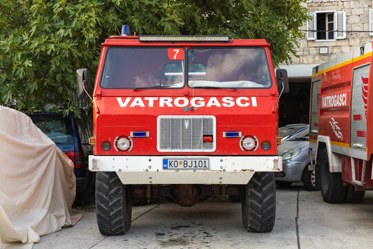 A bright red fire truck TAM 110 T7