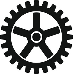 Obraz premium Black gear or cogwheel icon on a white background, symbolizing mechanism and teamwork