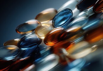 Close Up of Colorful Capsules in Blurred Background for Pharmaceutical and Medical Marketing