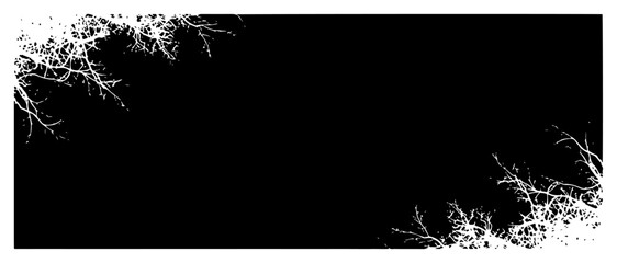 White branch silhouette corner frame elements on a dark background © Tomas