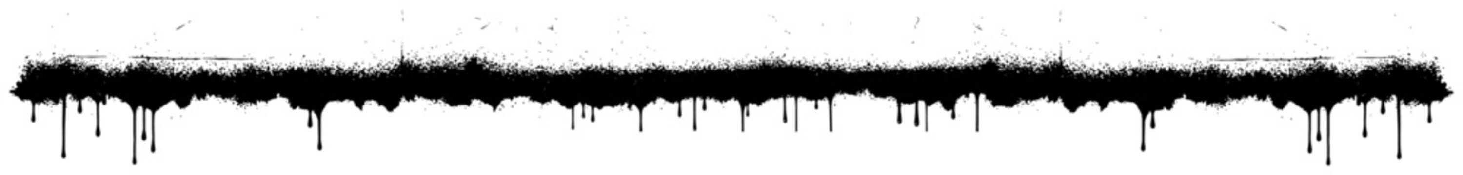 Horizontal black ink drip border with grungy textured paint splatter effects