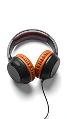 Over-ear headphones. Black frame, tan earcups/headband, corded, on white background. Modern look