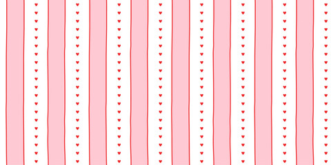Obraz premium Small hearts and stripes hand drawn pattern. Cute small hearts lines and wavy stripes girly print
