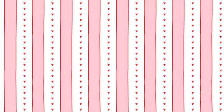 Small hearts and stripes hand drawn pattern. Cute small hearts lines and wavy stripes girly print