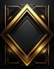 Golden diamond frame with art deco details against a dark backdrop