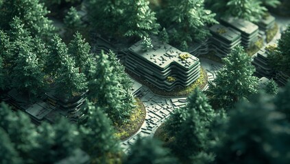 Fototapeta premium Modern Structures Among Trees in a Green Forest at Daytime