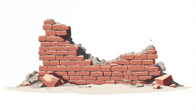 Broken brick wall background. Damaged brick wall pattern. Illustration of a crumbling brick wall.