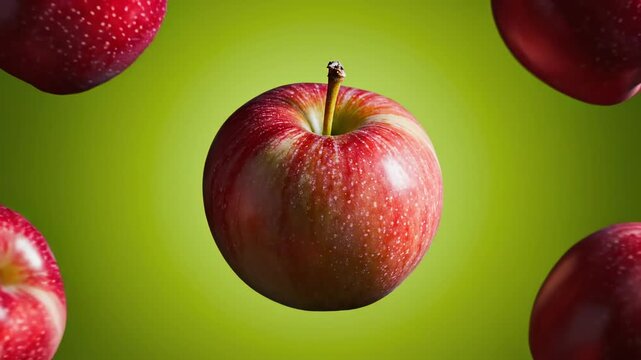 Animation surrealism, a flower turns into a juicy apple on a bright green background