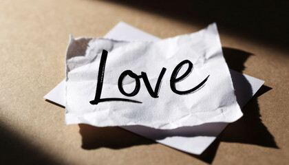 Crumpled Paper Note with the Word Love