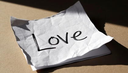 Crumpled Paper Note with the Word Love
