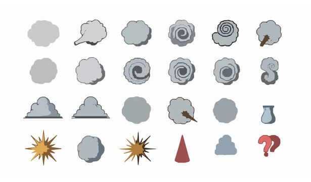 Funny stink cloud and fart smoke doodle vector collection in comic cartoon style