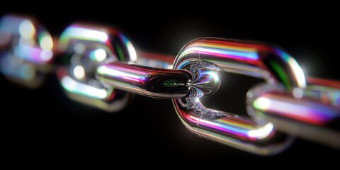 Close Up Shiny Metal Chain Link on Black Background