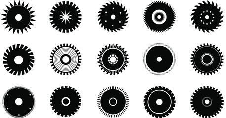 Geometric patterns of circular designs with varying radial elements isolated on white background, Vector, illustration