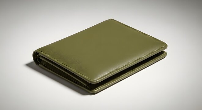 Olive green leather wallet on a white background