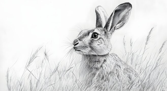 Hyper realistic jackrabbit pencil sketch wildlife rabbit portrait artwork photo