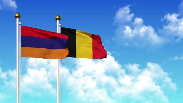 Waving flags of ARMENIA and Chad on pole included with alpha