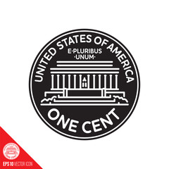 United States One Cent coin back vector icon