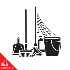 Cleaning equipment with cobweb vector icon for No House Work Day on April 7