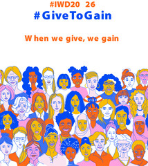Fototapeta premium Give to Gain, International Women Day Equality Poster with Diverse Female Faces