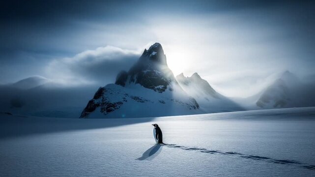 A video of a penguin separating from its group in Antarctica and heading towards high, inaccessible mountains is going viral on social media in January 2026.Solitary Penguin in Majestic Polar Wilderne