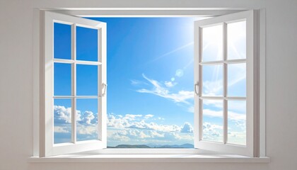 Fototapeta premium Offenes Fenster mit blauem Himmel