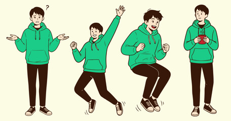boy with hoodie working action illustration
