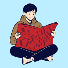 boy with hoodie working action illustration