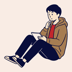 boy with hoodie working action illustration