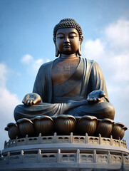 Fototapeta premium Tian tan buddha statue against blue sky