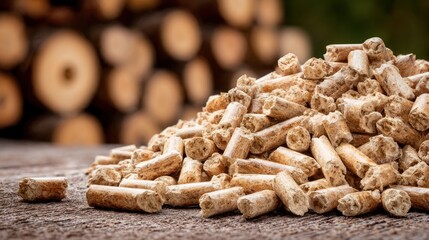 Fototapeta premium Pile of cylindrical biomass pellets for sale