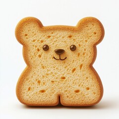 A brown bear shaped from bread slice for kids breakfast, isolated white